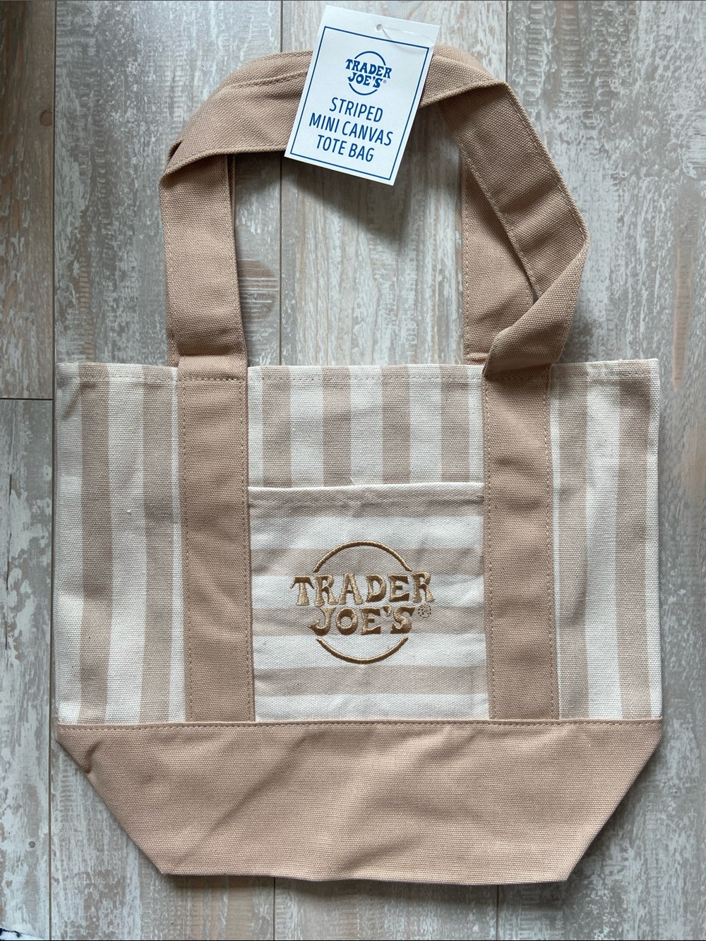 Trader Joe's Tan Striped Canvas Tote Bags